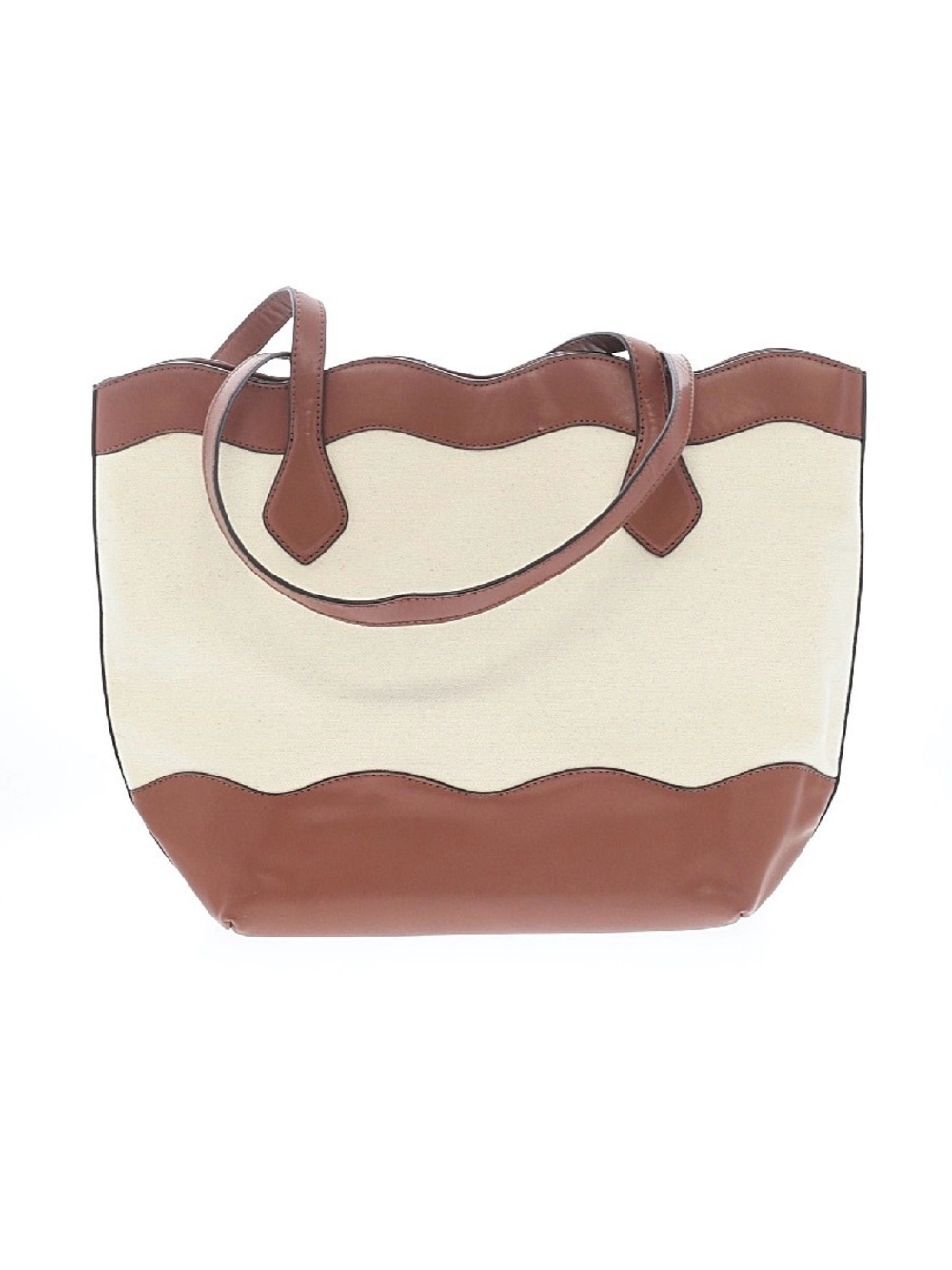 LOFT Cream Canvas Tote with Brown Leather Trim